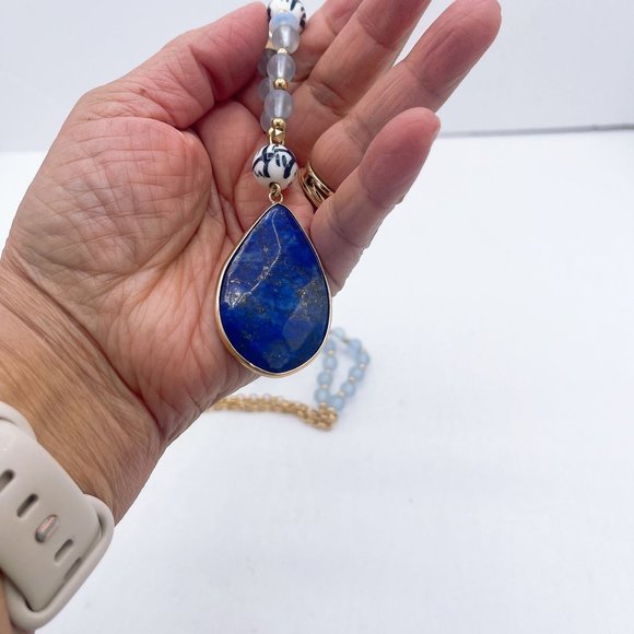 NWT Anthropologie Blue Teardrop Pendant Necklace Long - Picture 7 of 7
